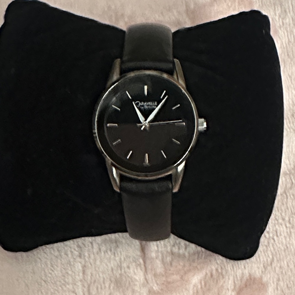 Caravelle Women's Black Leather Watch
